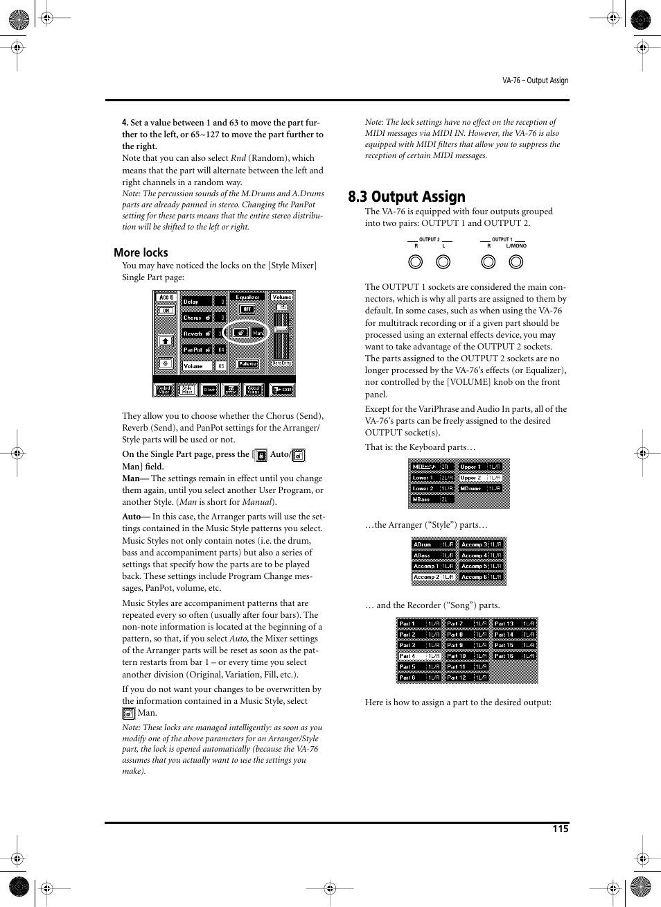 3 output assign, More locks | Roland V-Arranger Keyboard VA-76 User Manual | Page 113 / 264