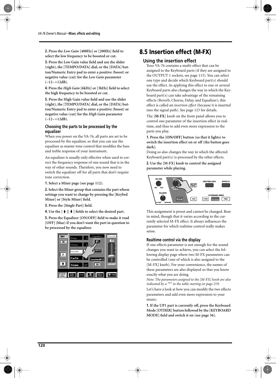 5 insertion effect (m-fx), Using the insertion effect | Roland V-Arranger Keyboard VA-76 User Manual | Page 118 / 264