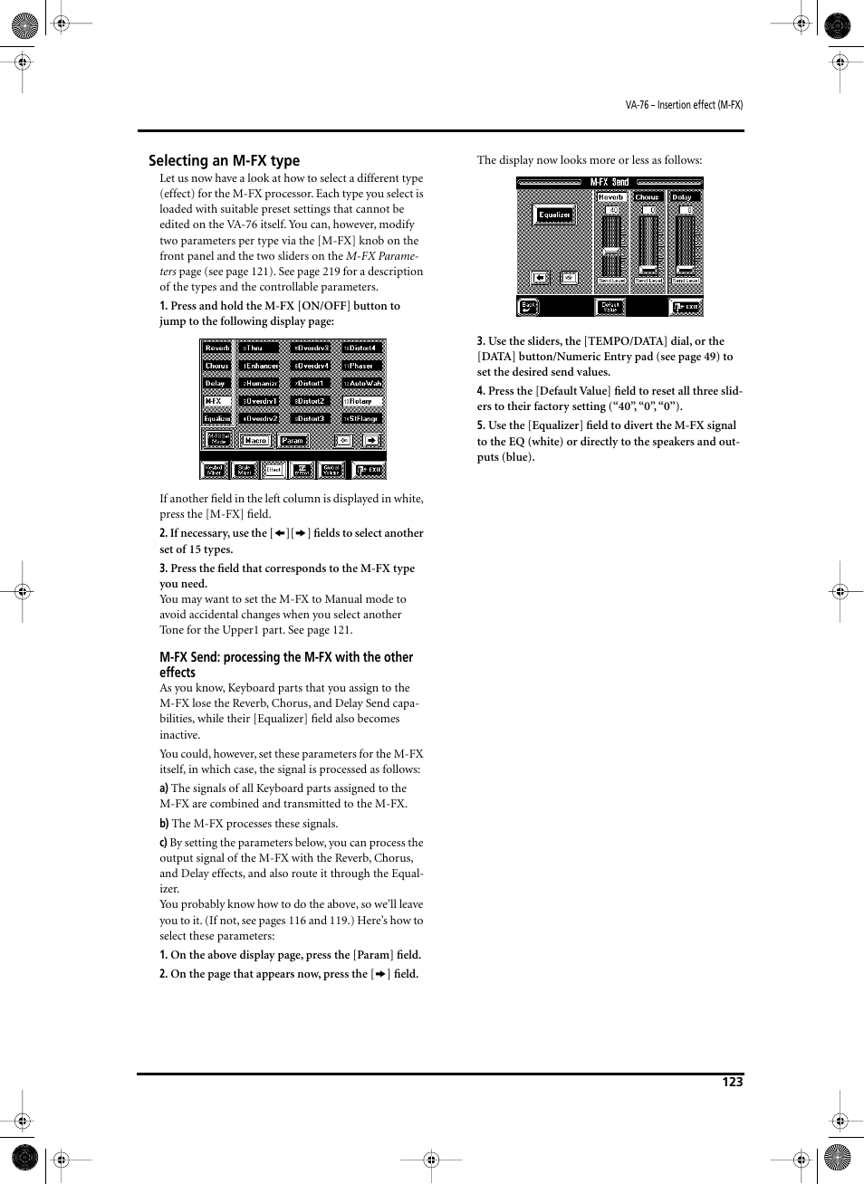 Selecting an m-fx type | Roland V-Arranger Keyboard VA-76 User Manual | Page 121 / 264