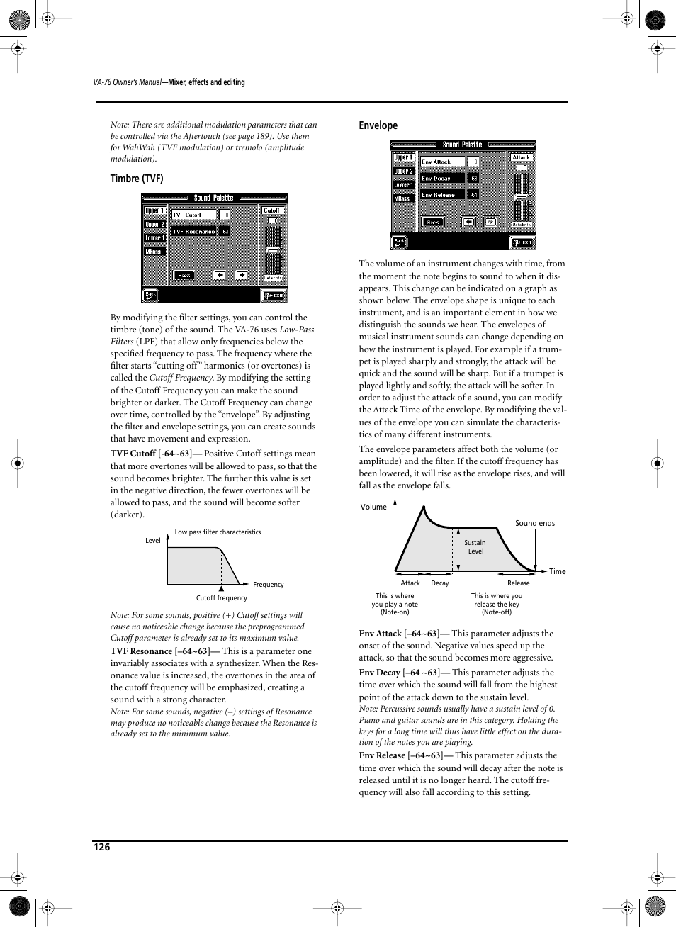 Timbre (tvf), Envelope | Roland V-Arranger Keyboard VA-76 User Manual | Page 124 / 264