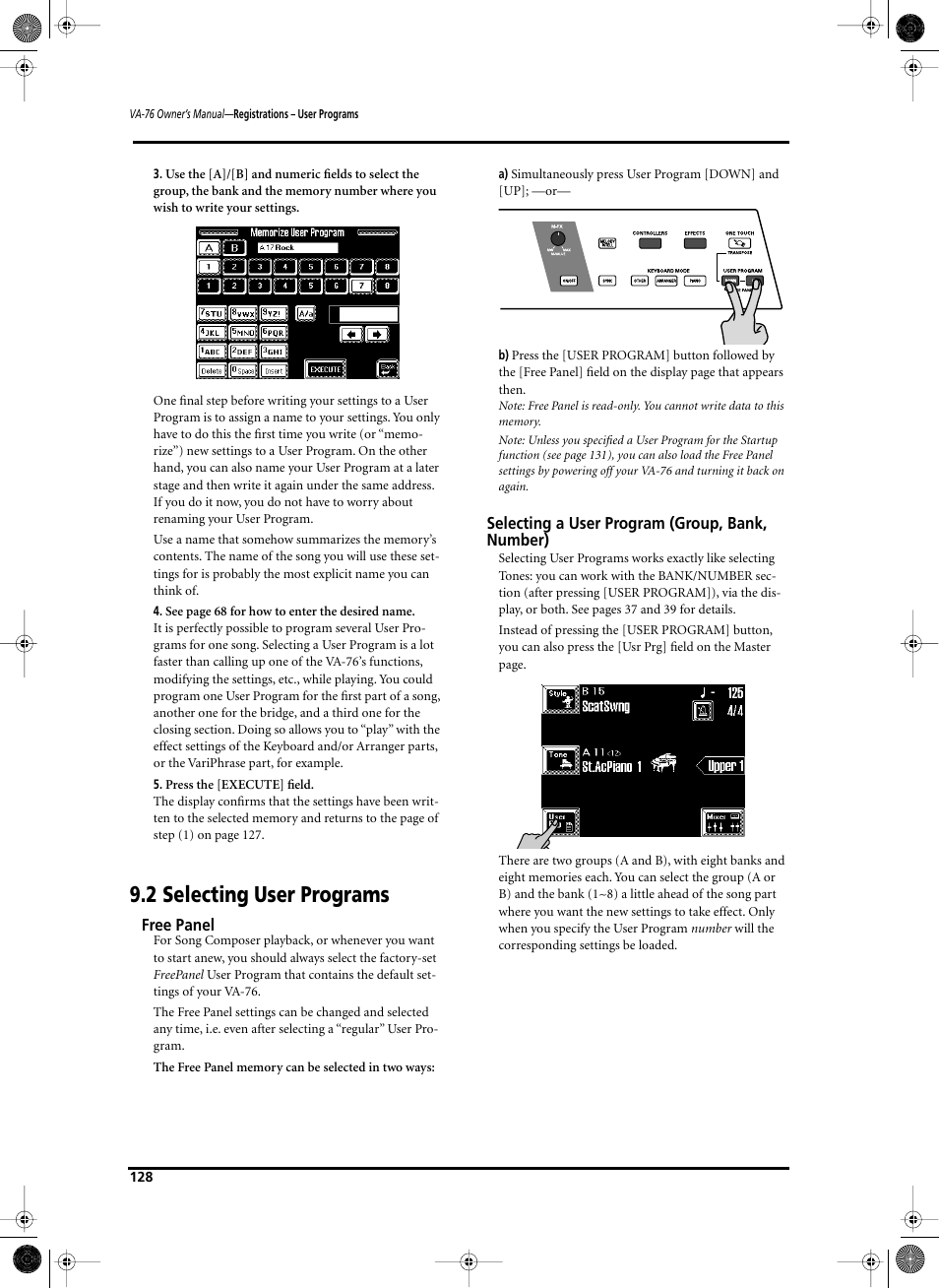 2 selecting user programs | Roland V-Arranger Keyboard VA-76 User Manual | Page 126 / 264