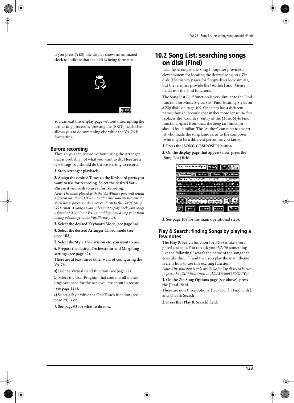 2 song list: searching songs on disk (find) | Roland V-Arranger Keyboard VA-76 User Manual | Page 131 / 264