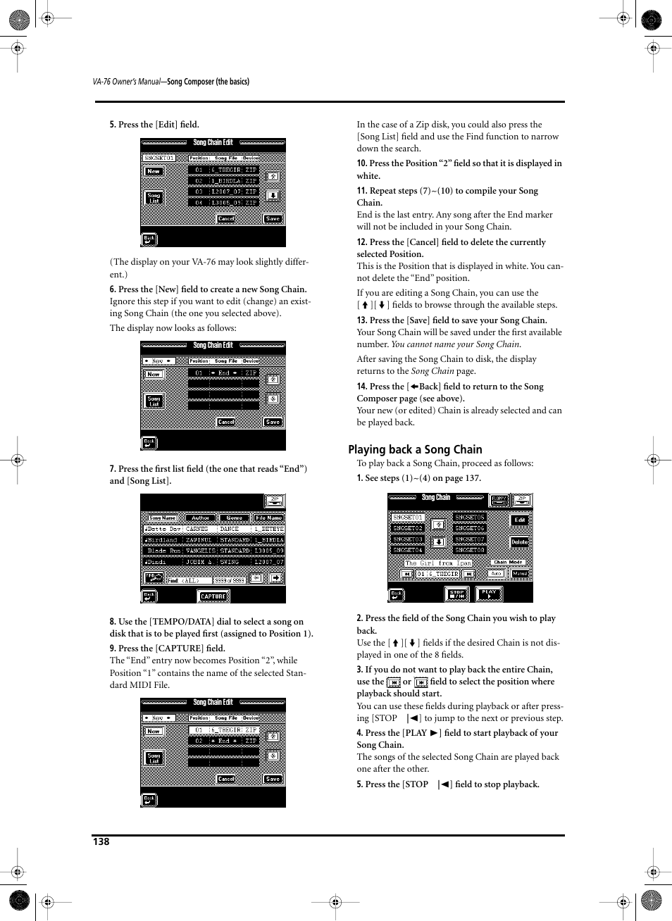 Playing back a song chain | Roland V-Arranger Keyboard VA-76 User Manual | Page 136 / 264