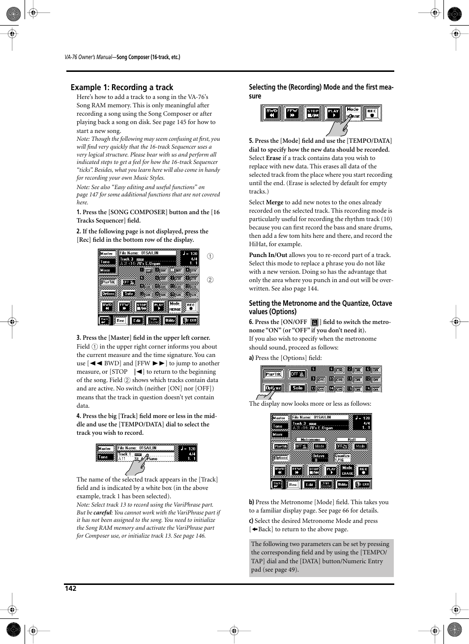 Example 1: recording a track | Roland V-Arranger Keyboard VA-76 User Manual | Page 140 / 264