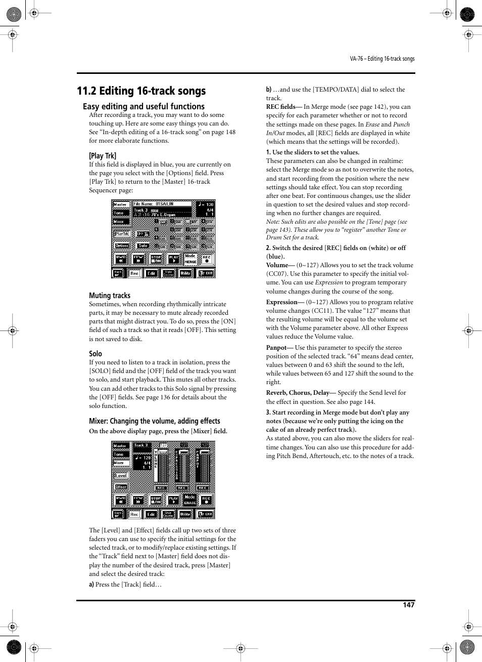 2 editing 16-track songs | Roland V-Arranger Keyboard VA-76 User Manual | Page 145 / 264