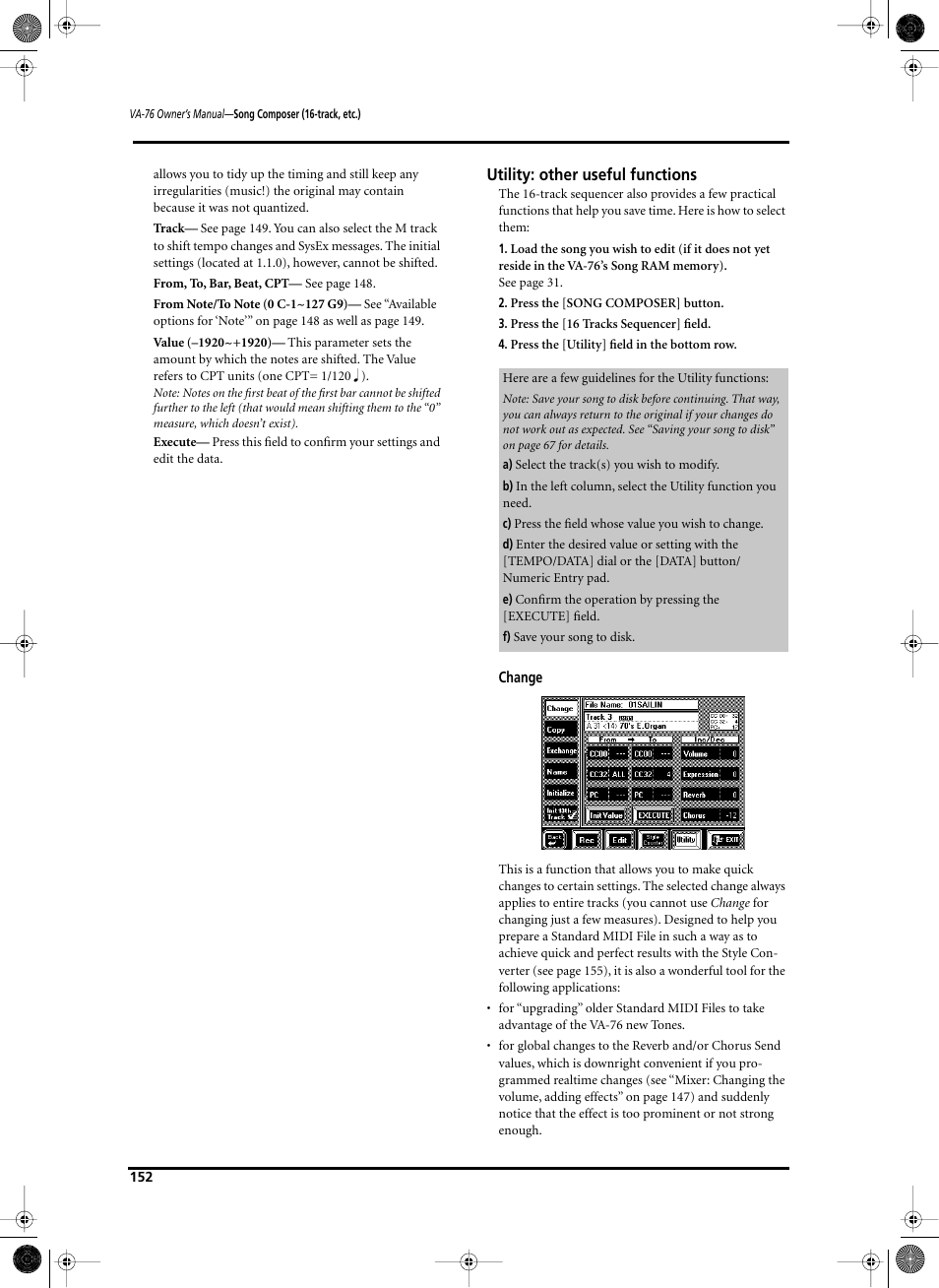 Utility: other useful functions | Roland V-Arranger Keyboard VA-76 User Manual | Page 150 / 264