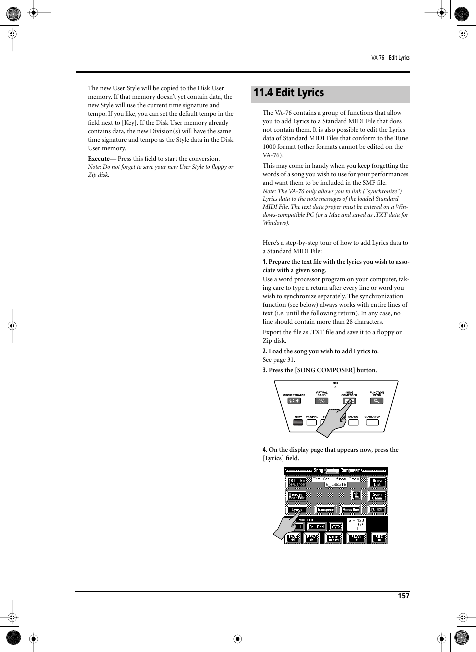 4 edit lyrics | Roland V-Arranger Keyboard VA-76 User Manual | Page 155 / 264