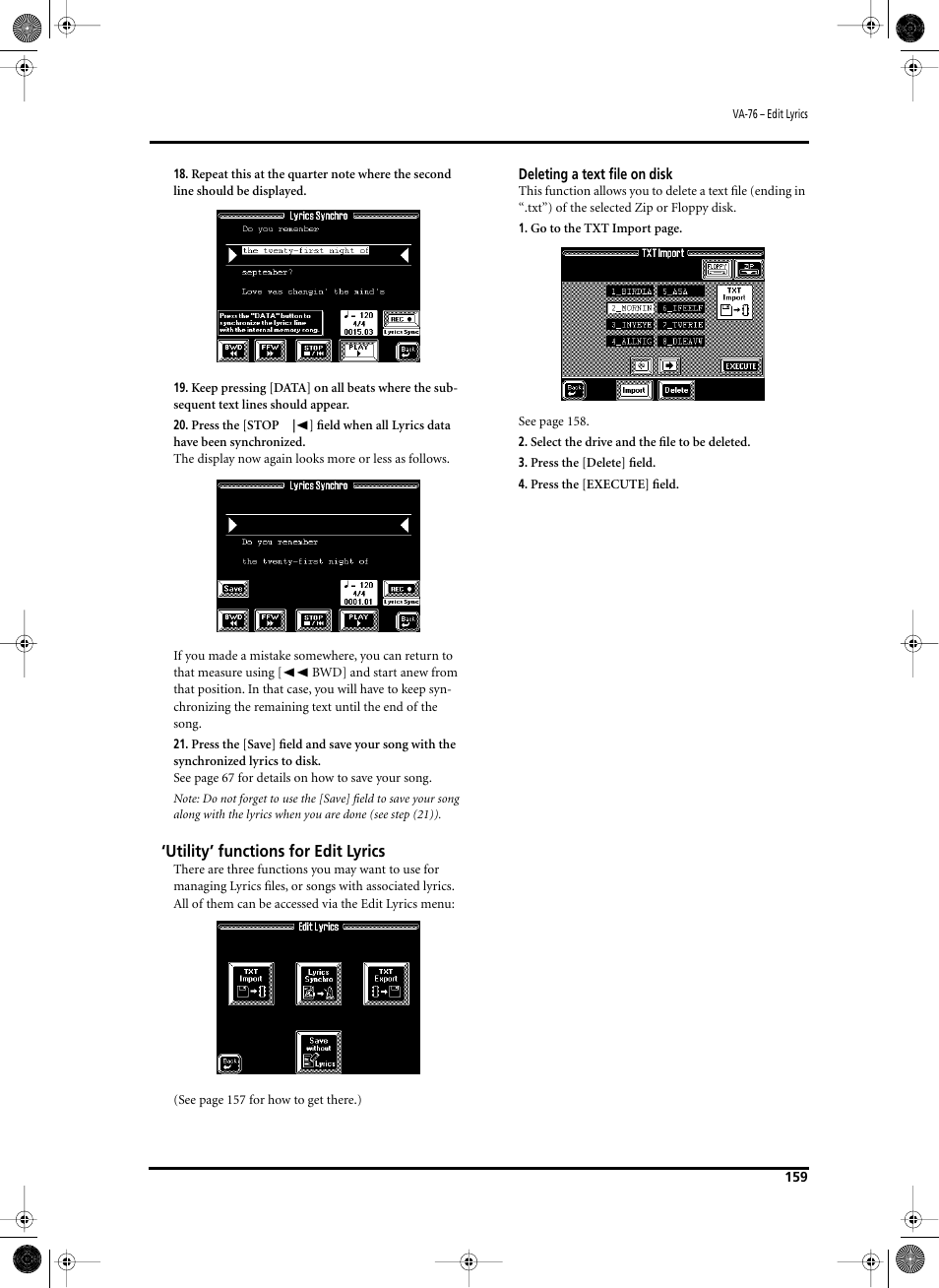 Utility’ functions for edit lyrics | Roland V-Arranger Keyboard VA-76 User Manual | Page 157 / 264