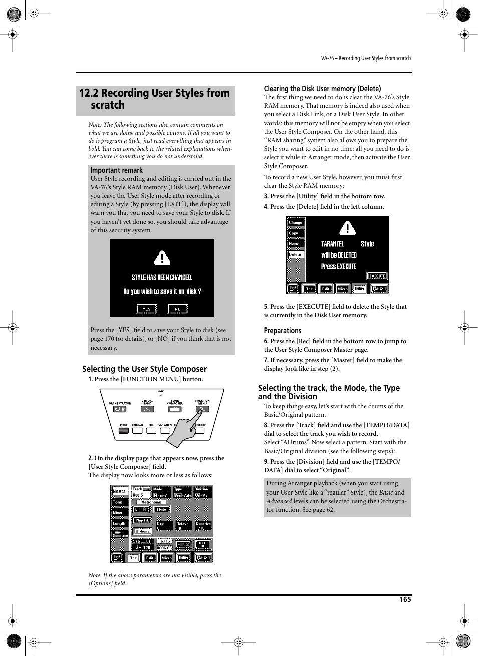 2 recording user styles from scratch | Roland V-Arranger Keyboard VA-76 User Manual | Page 163 / 264