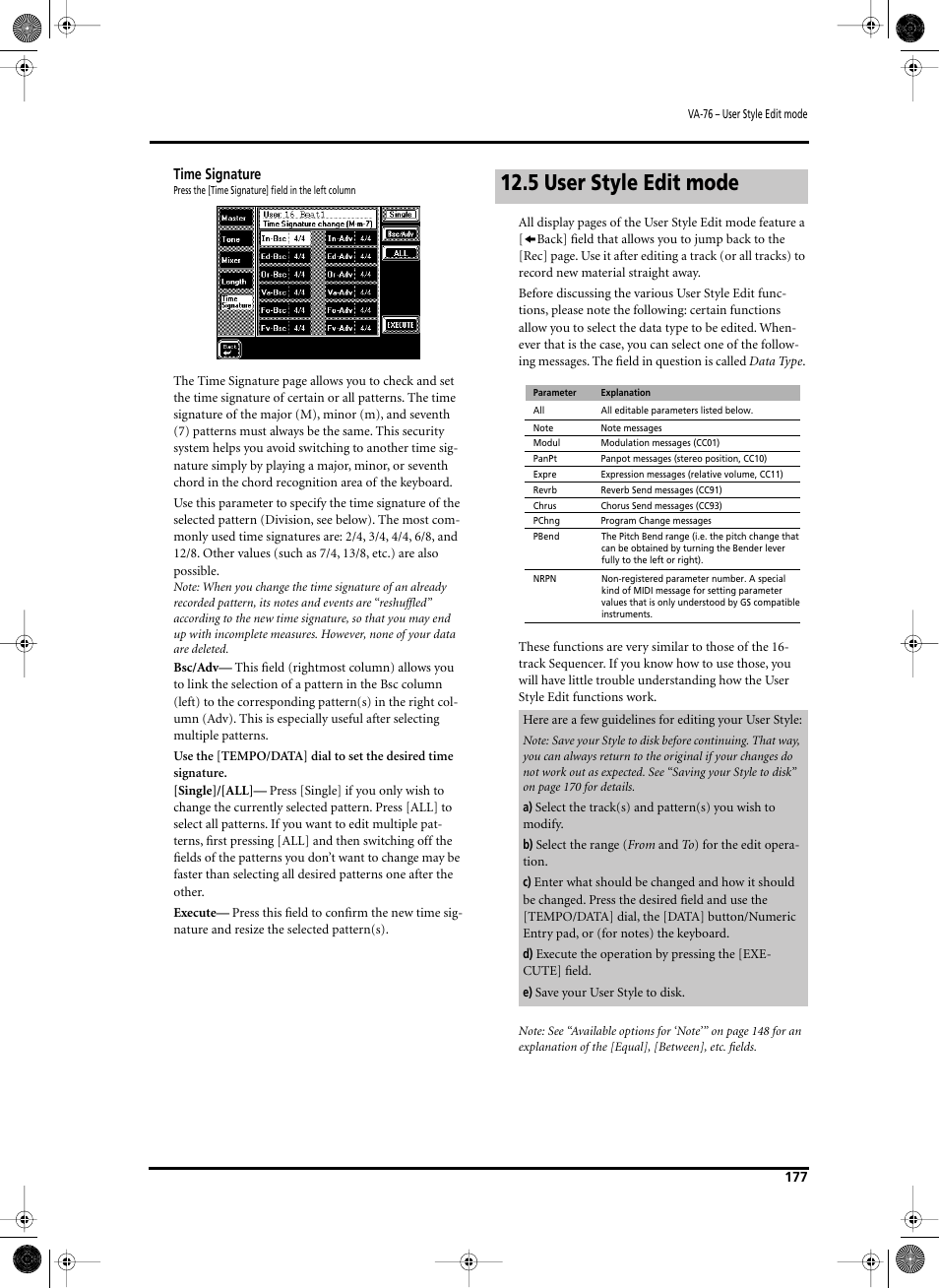 5 user style edit mode | Roland V-Arranger Keyboard VA-76 User Manual | Page 175 / 264