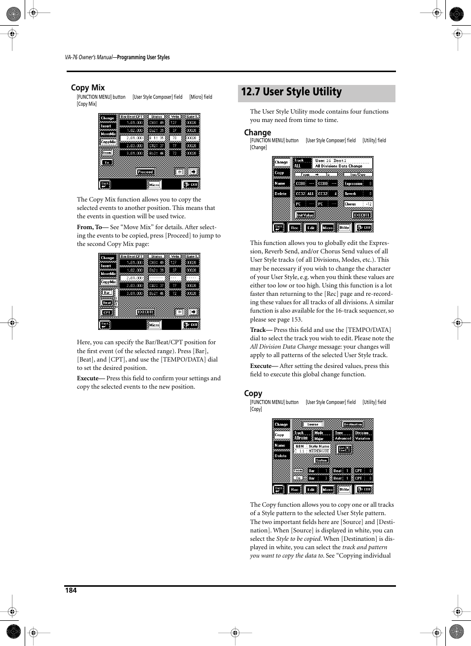 7 user style utility | Roland V-Arranger Keyboard VA-76 User Manual | Page 182 / 264