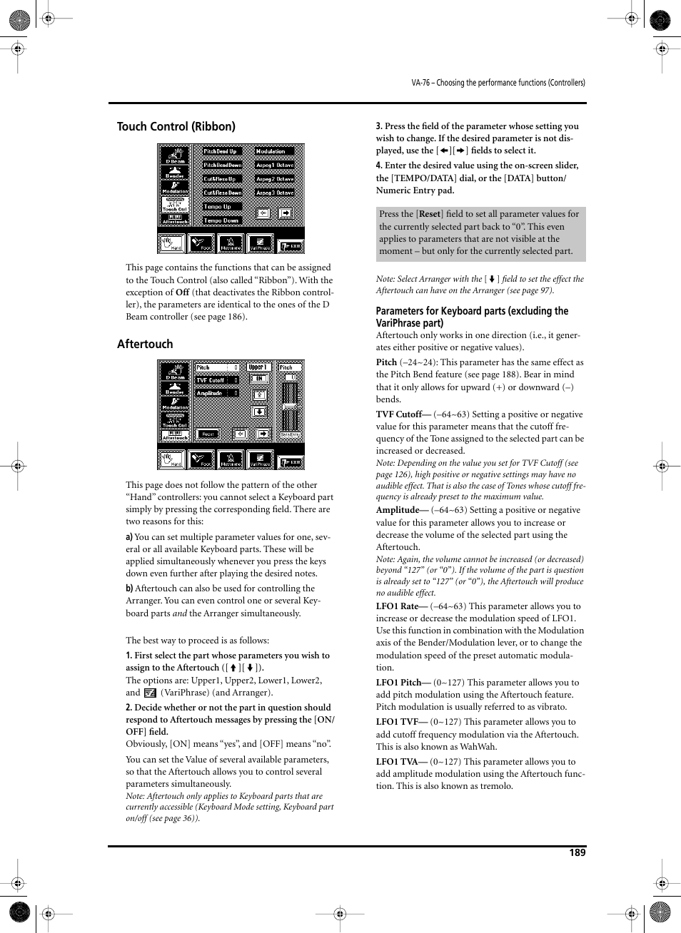 Touch control (ribbon), Aftertouch | Roland V-Arranger Keyboard VA-76 User Manual | Page 187 / 264