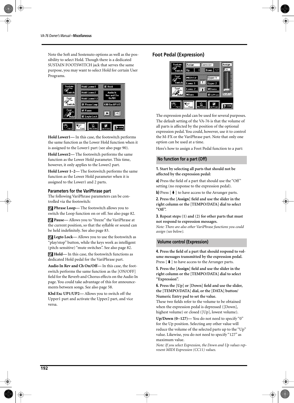 Foot pedal (expression) | Roland V-Arranger Keyboard VA-76 User Manual | Page 190 / 264