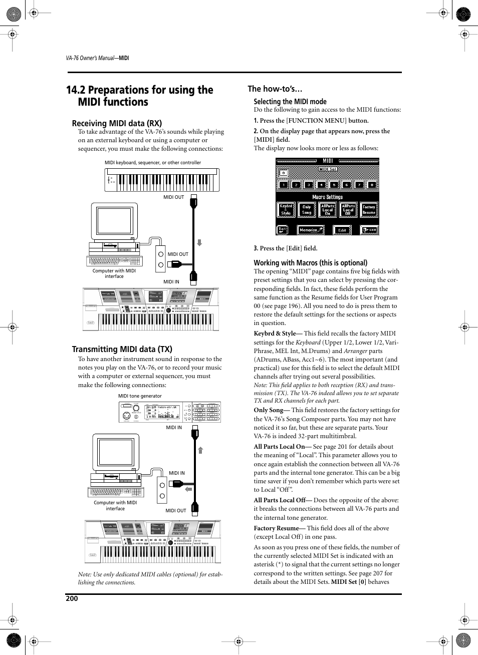 2 preparations for using the midi functions, Receiving midi data (rx), Transmitting midi data (tx) | The how-to’s | Roland V-Arranger Keyboard VA-76 User Manual | Page 198 / 264