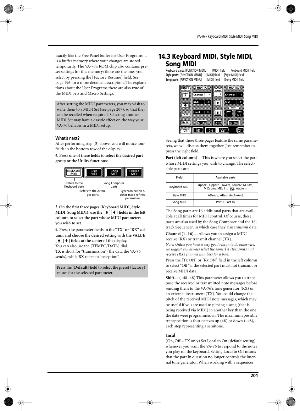 3 keyboard midi, style midi, song midi | Roland V-Arranger Keyboard VA-76 User Manual | Page 199 / 264