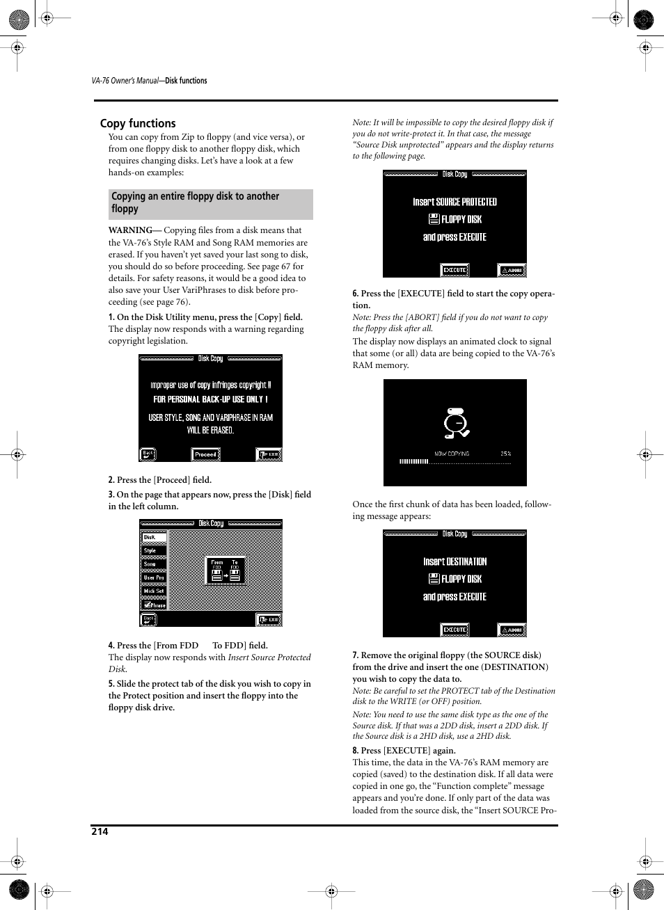 Copy functions | Roland V-Arranger Keyboard VA-76 User Manual | Page 212 / 264