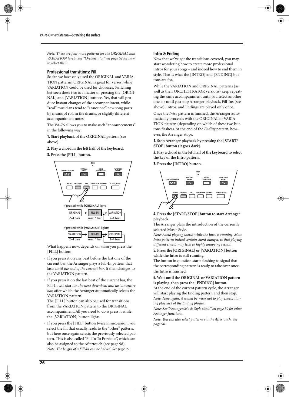 Professional transitions: fill, Intro & ending | Roland V-Arranger Keyboard VA-76 User Manual | Page 24 / 264