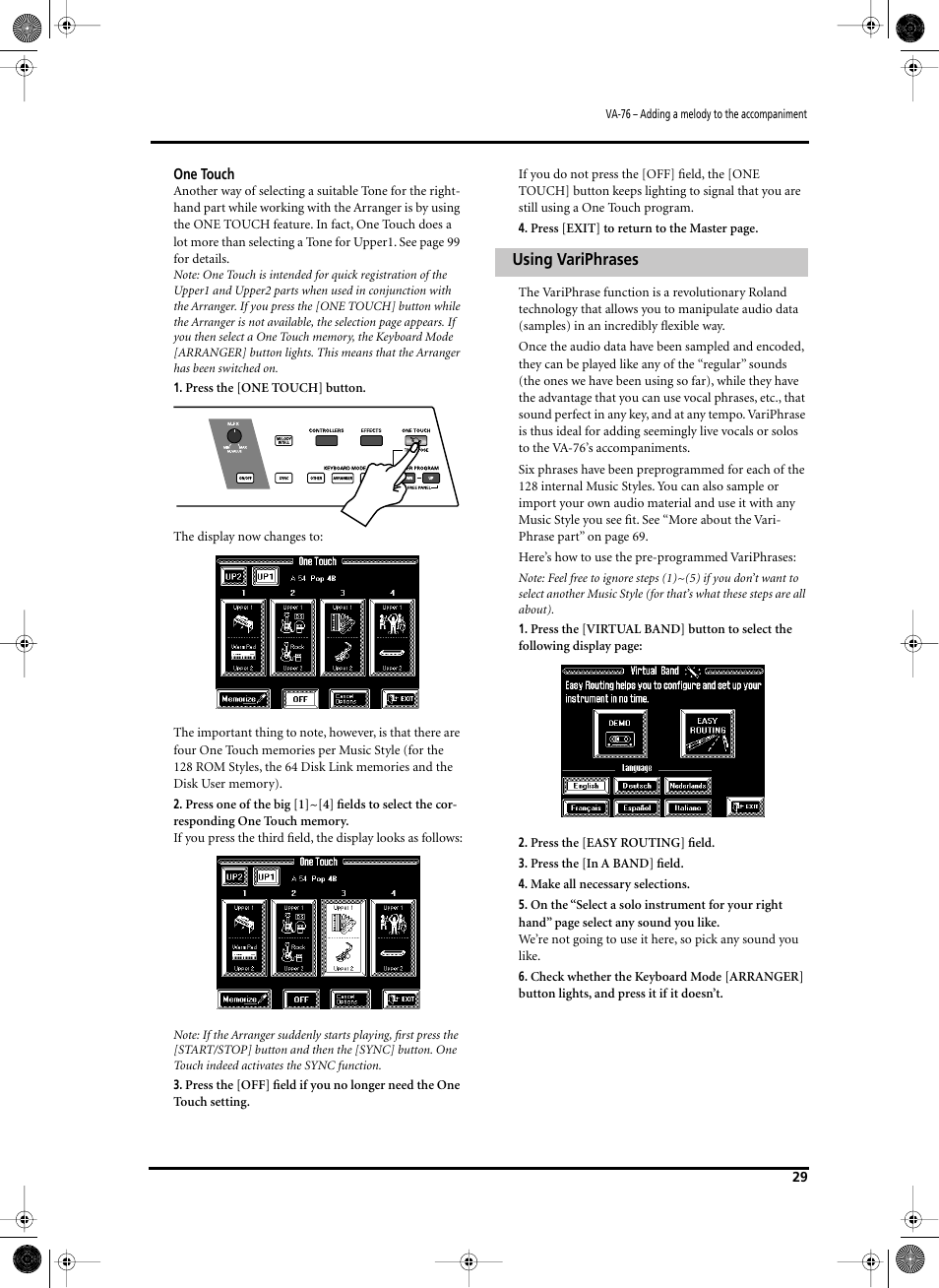 Using variphrases | Roland V-Arranger Keyboard VA-76 User Manual | Page 27 / 264