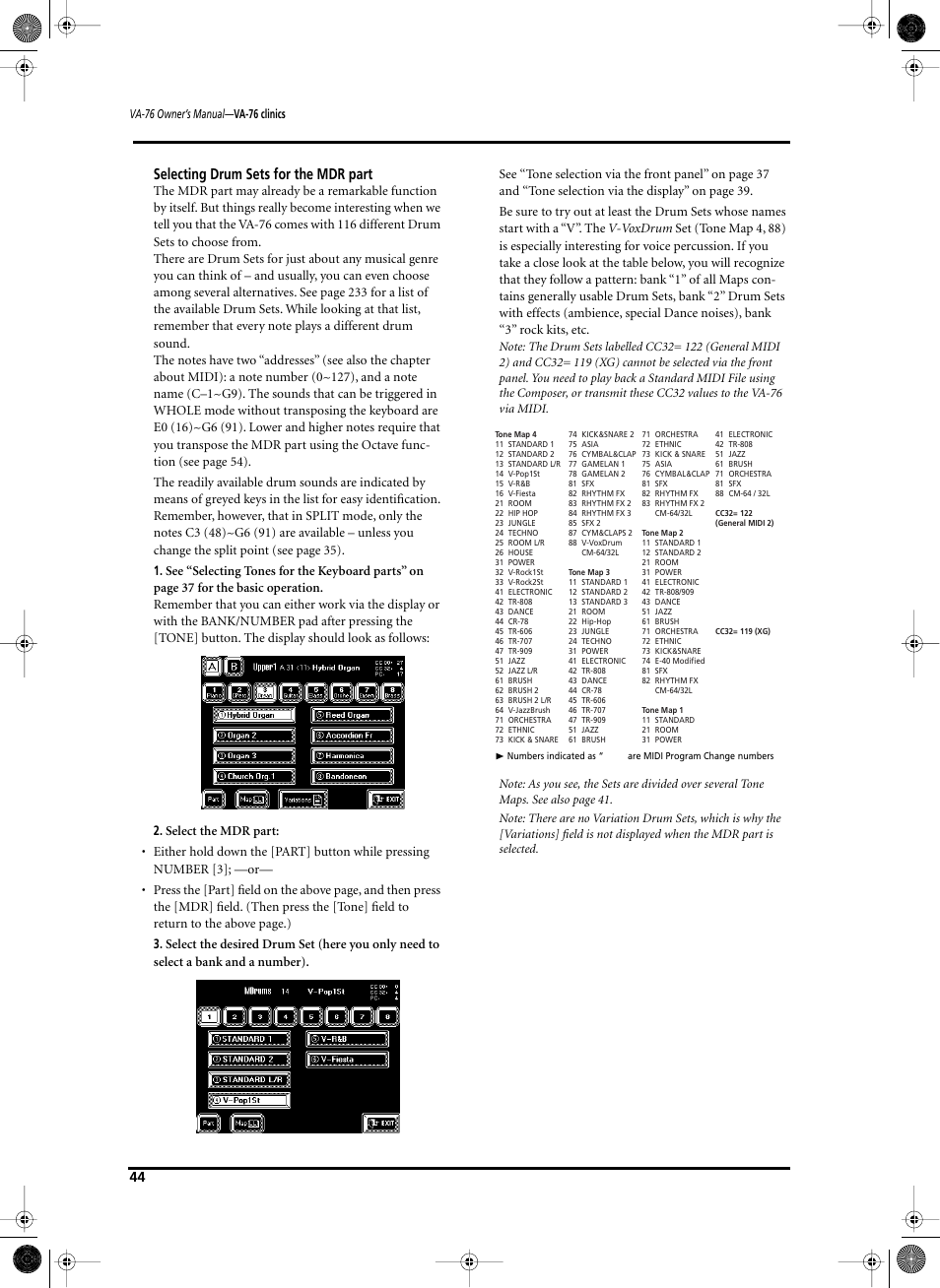 Selecting drum sets for the mdr part | Roland V-Arranger Keyboard VA-76 User Manual | Page 42 / 264