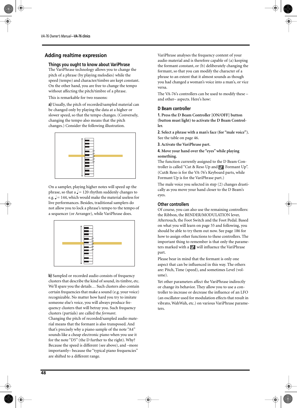 Adding realtime expression, Things you ought to know about variphrase, D beam controller | Other controllers | Roland V-Arranger Keyboard VA-76 User Manual | Page 46 / 264