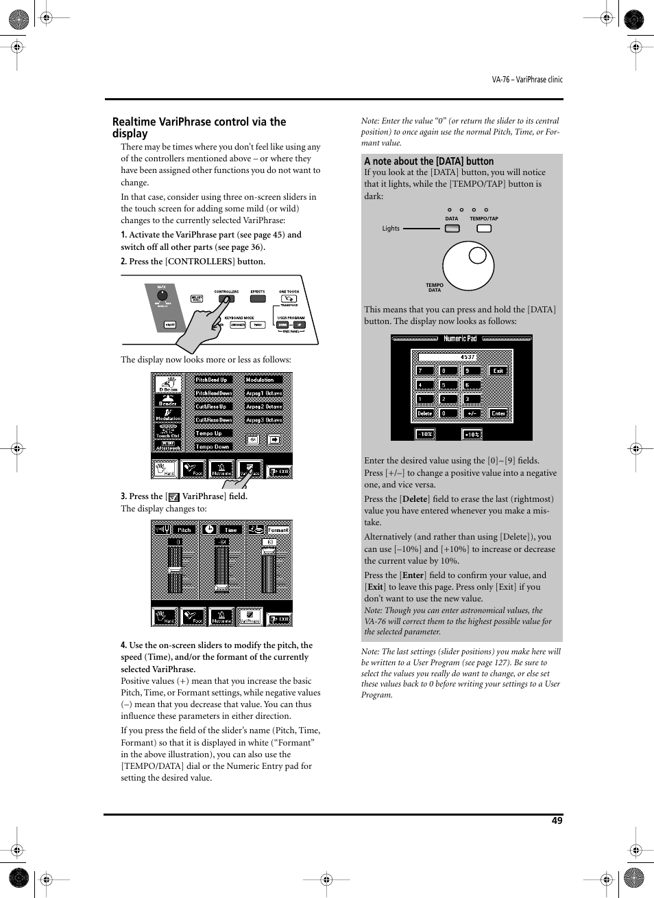 Realtime variphrase control via the display | Roland V-Arranger Keyboard VA-76 User Manual | Page 47 / 264