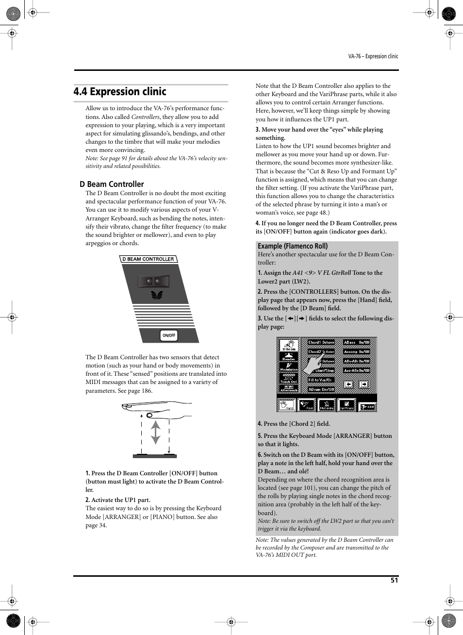 4 expression clinic, D beam controller | Roland V-Arranger Keyboard VA-76 User Manual | Page 49 / 264