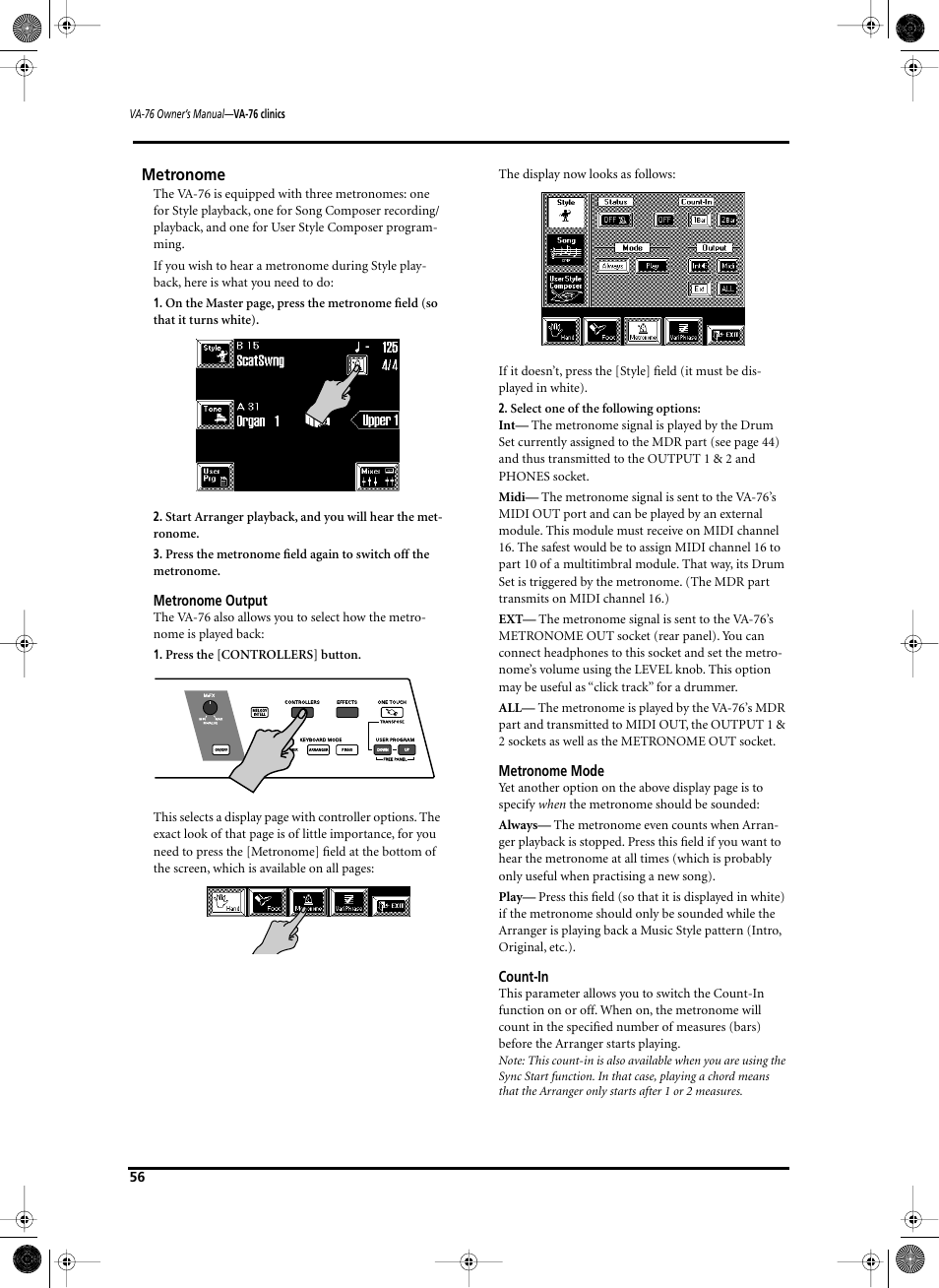 Metronome | Roland V-Arranger Keyboard VA-76 User Manual | Page 54 / 264