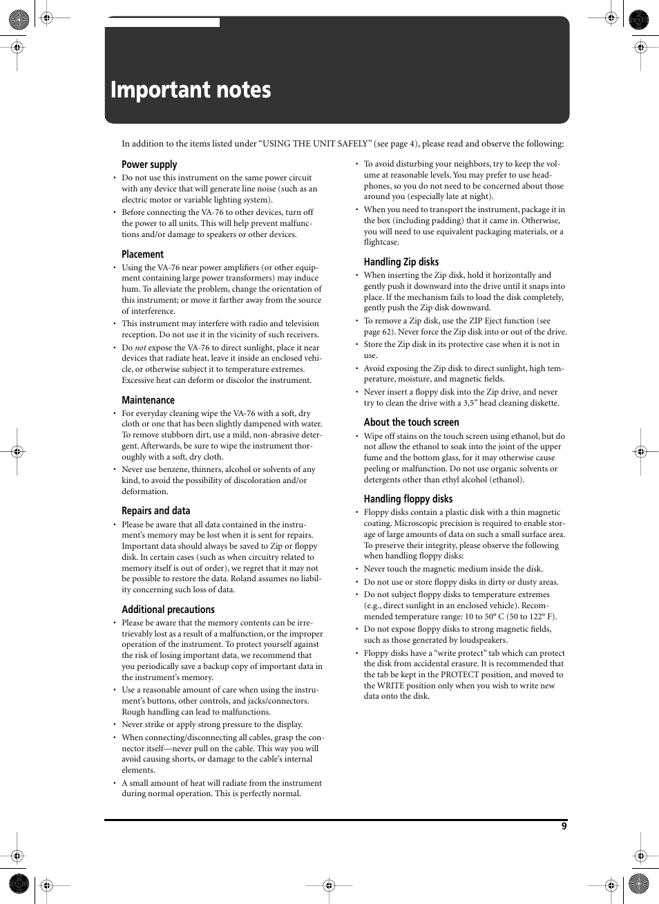 Roland V-Arranger Keyboard VA-76 User Manual | Page 7 / 264