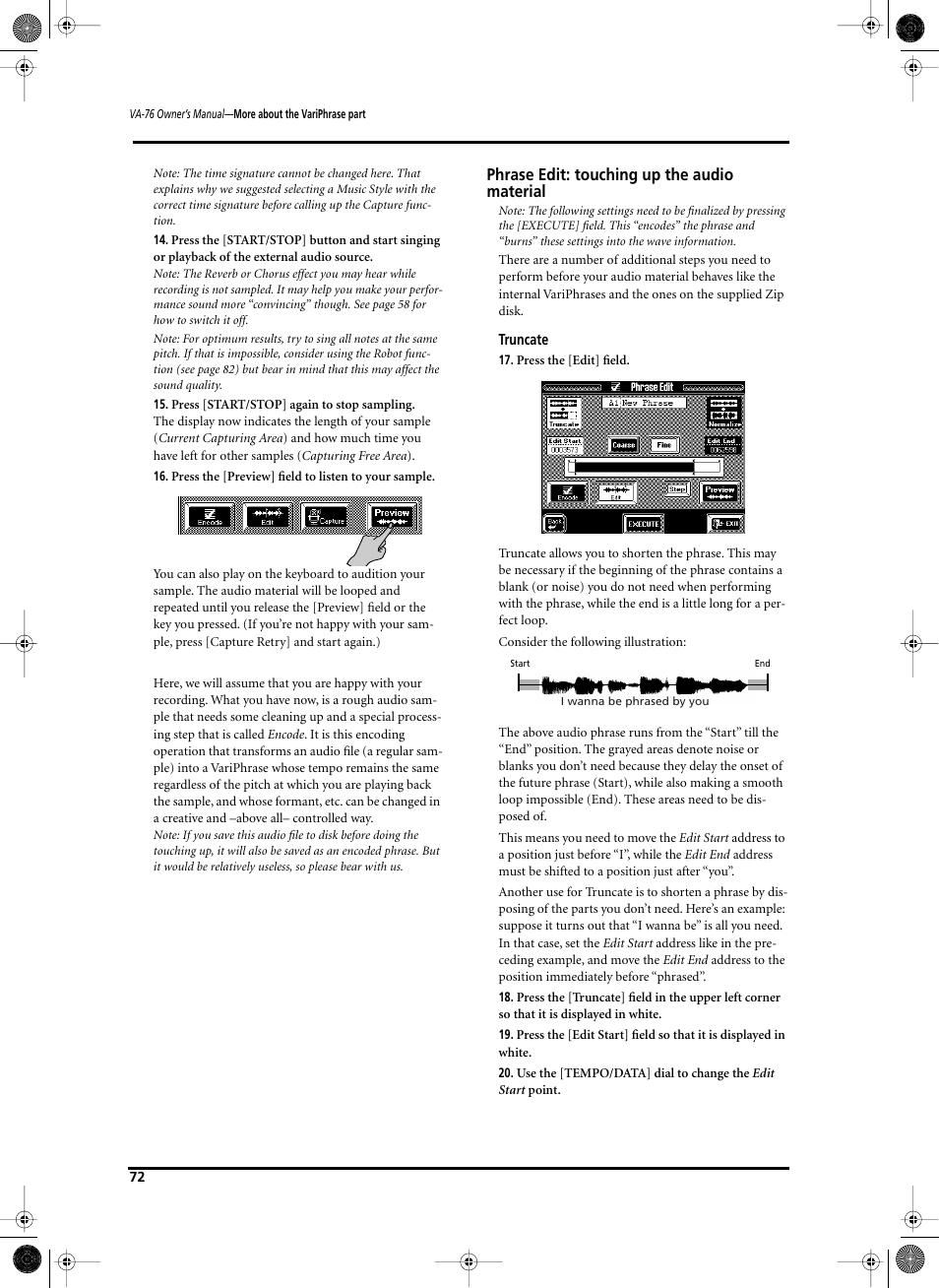 Phrase edit: touching up the audio material | Roland V-Arranger Keyboard VA-76 User Manual | Page 70 / 264