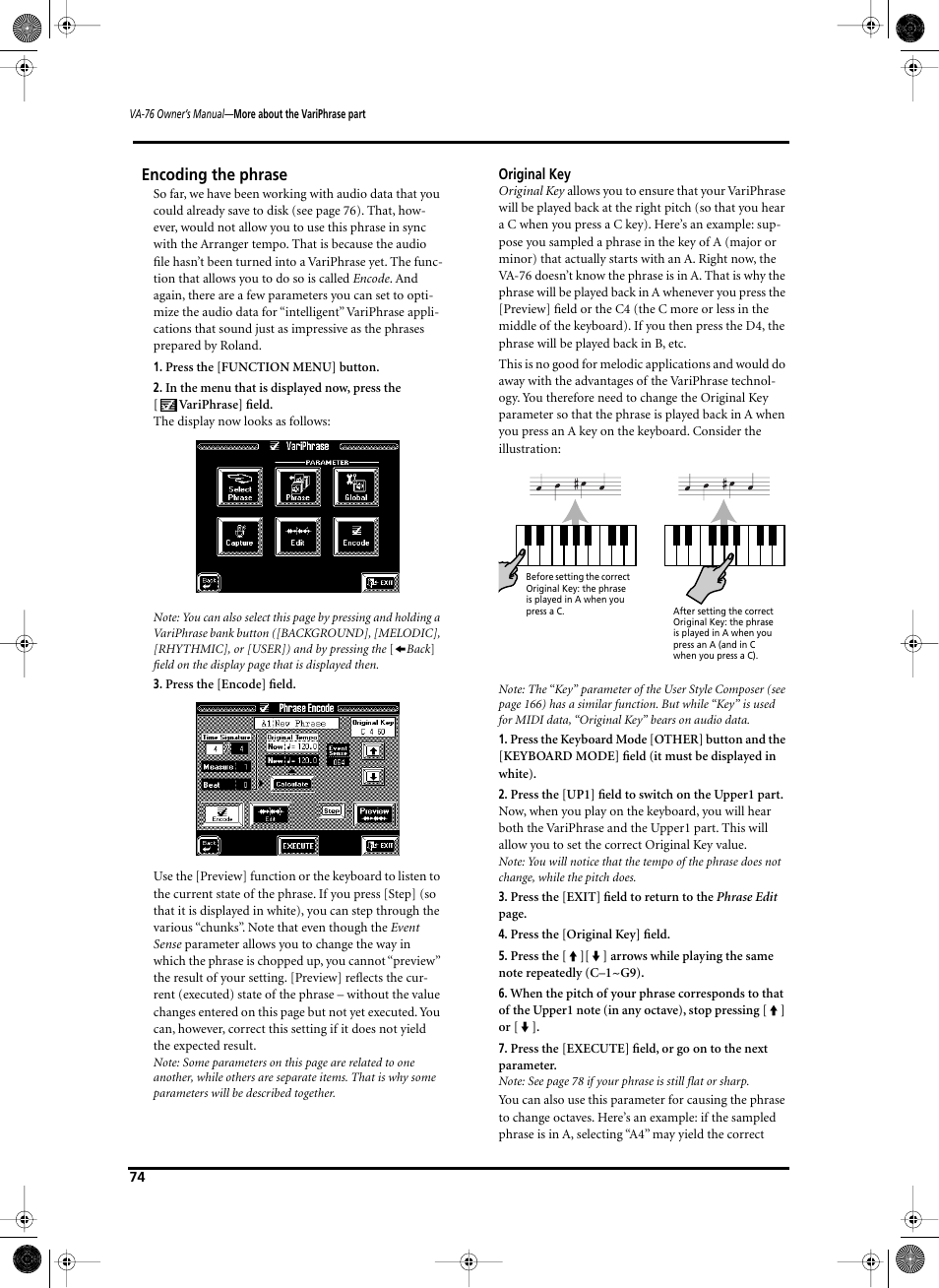 Encoding the phrase | Roland V-Arranger Keyboard VA-76 User Manual | Page 72 / 264