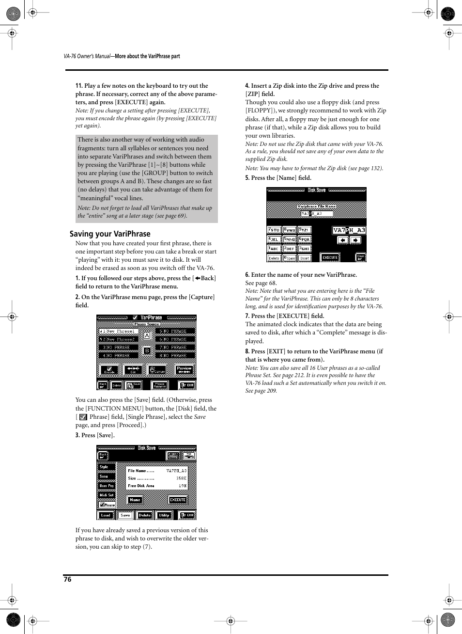 Saving your variphrase | Roland V-Arranger Keyboard VA-76 User Manual | Page 74 / 264