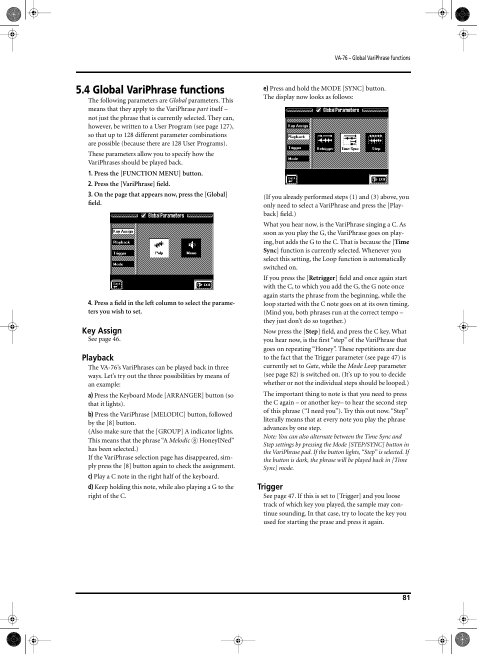 4 global variphrase functions | Roland V-Arranger Keyboard VA-76 User Manual | Page 79 / 264