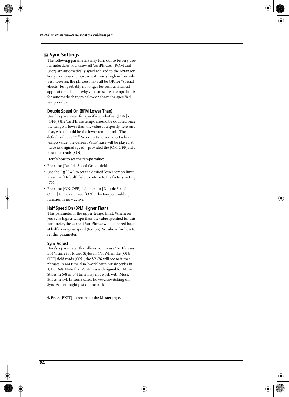 Sync settings | Roland V-Arranger Keyboard VA-76 User Manual | Page 82 / 264