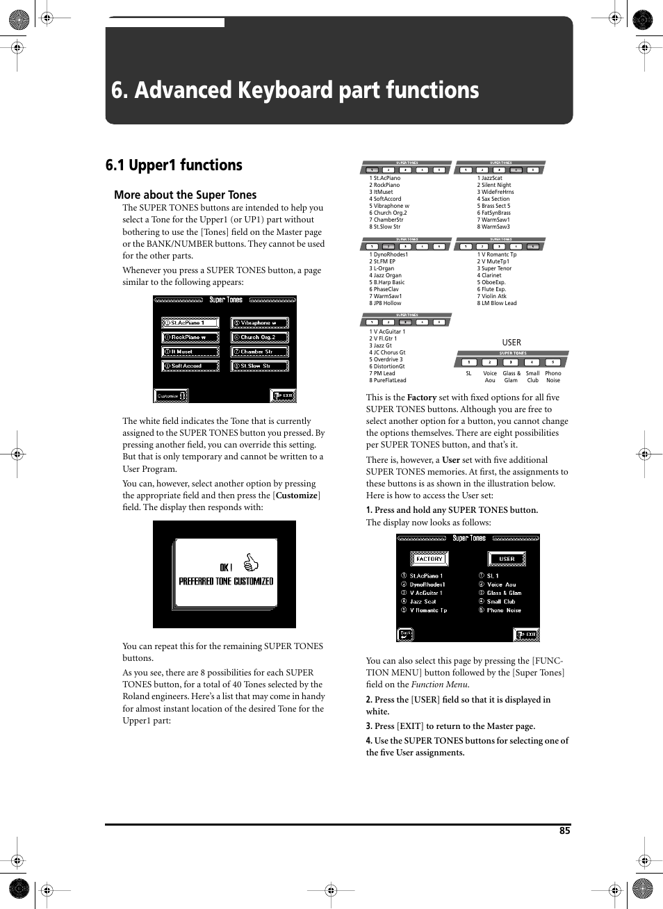 Advanced keyboard part functions, 1 upper1 functions, More about the super tones | Roland V-Arranger Keyboard VA-76 User Manual | Page 83 / 264