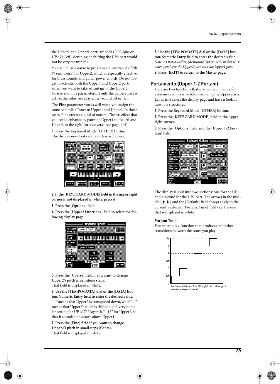 Portamento (upper 1-2 portam) | Roland V-Arranger Keyboard VA-76 User Manual | Page 87 / 264