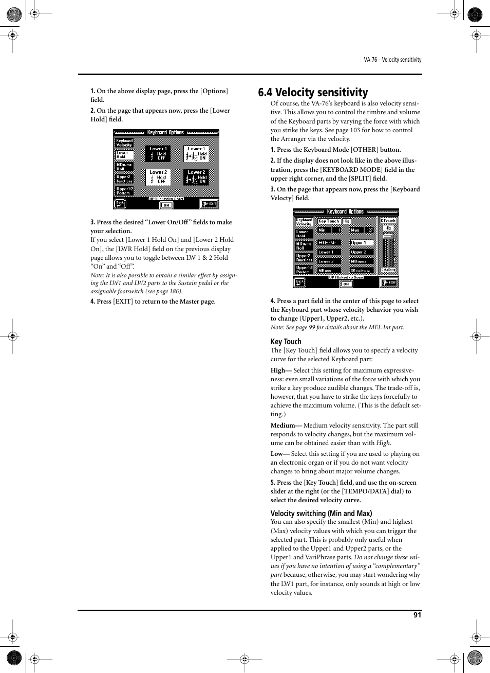 4 velocity sensitivity | Roland V-Arranger Keyboard VA-76 User Manual | Page 89 / 264