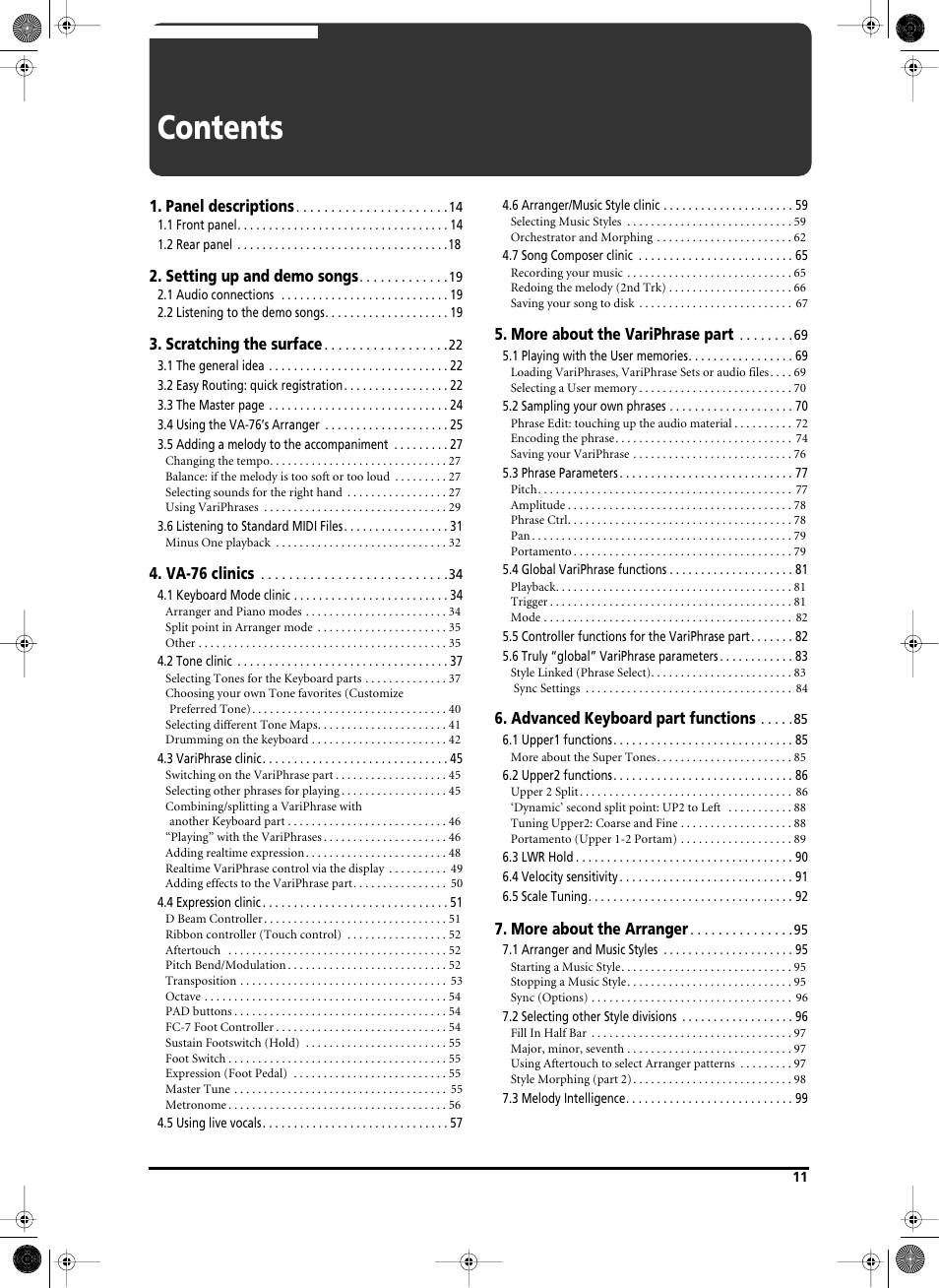 Roland V-Arranger Keyboard VA-76 User Manual | Page 9 / 264