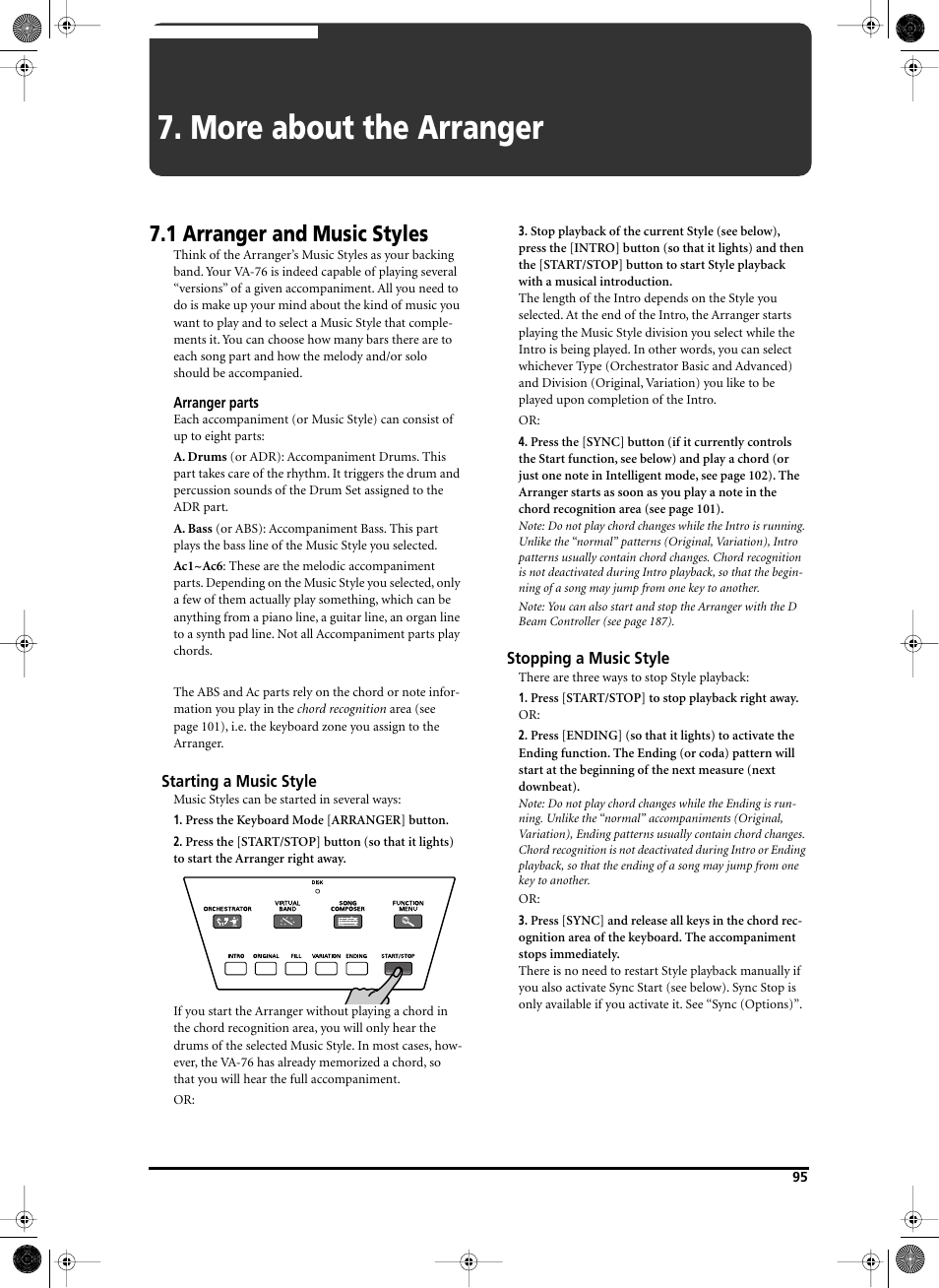 More about the arranger, 1 arranger and music styles | Roland V-Arranger Keyboard VA-76 User Manual | Page 93 / 264