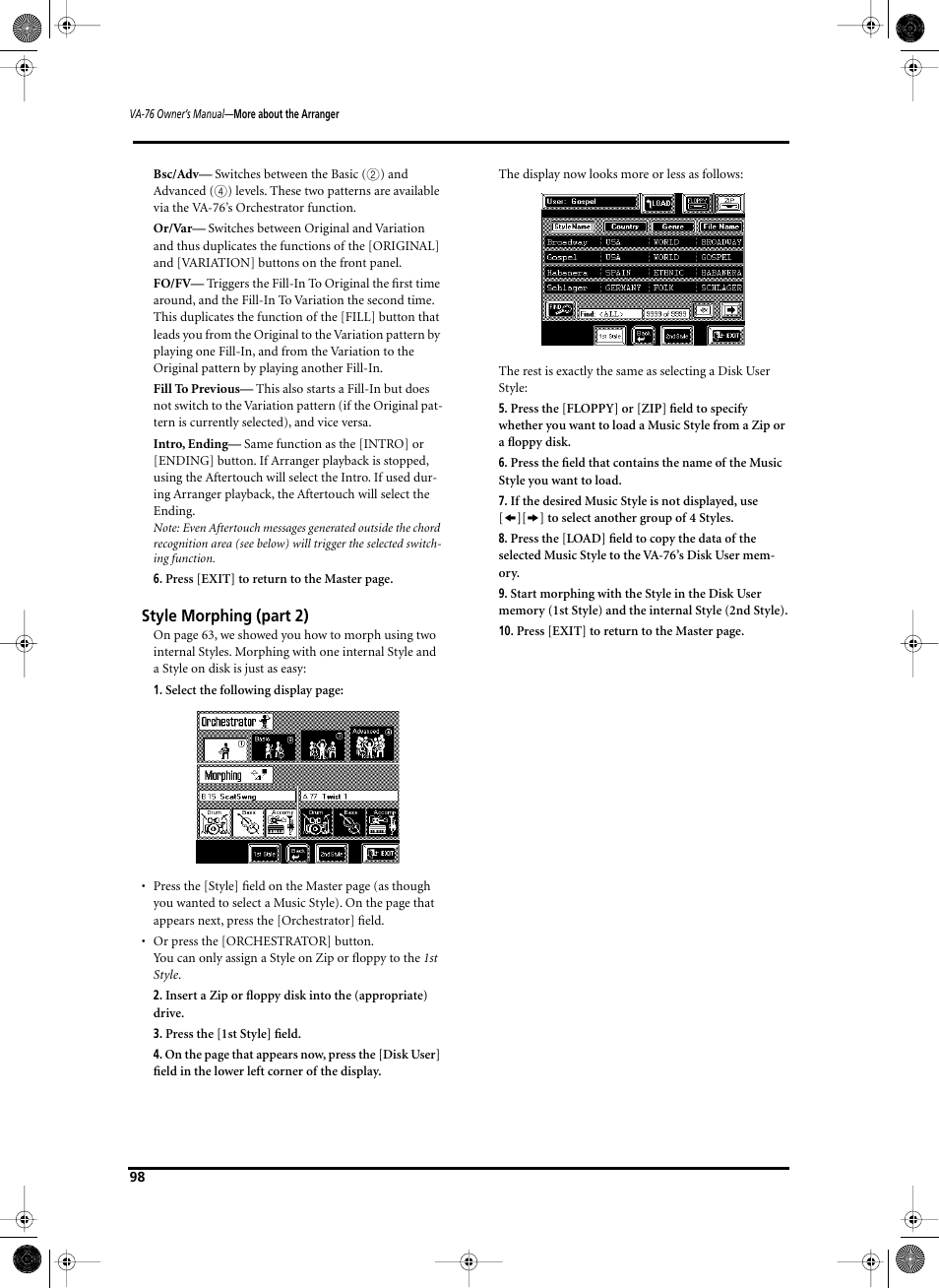 Style morphing (part 2) | Roland V-Arranger Keyboard VA-76 User Manual | Page 96 / 264