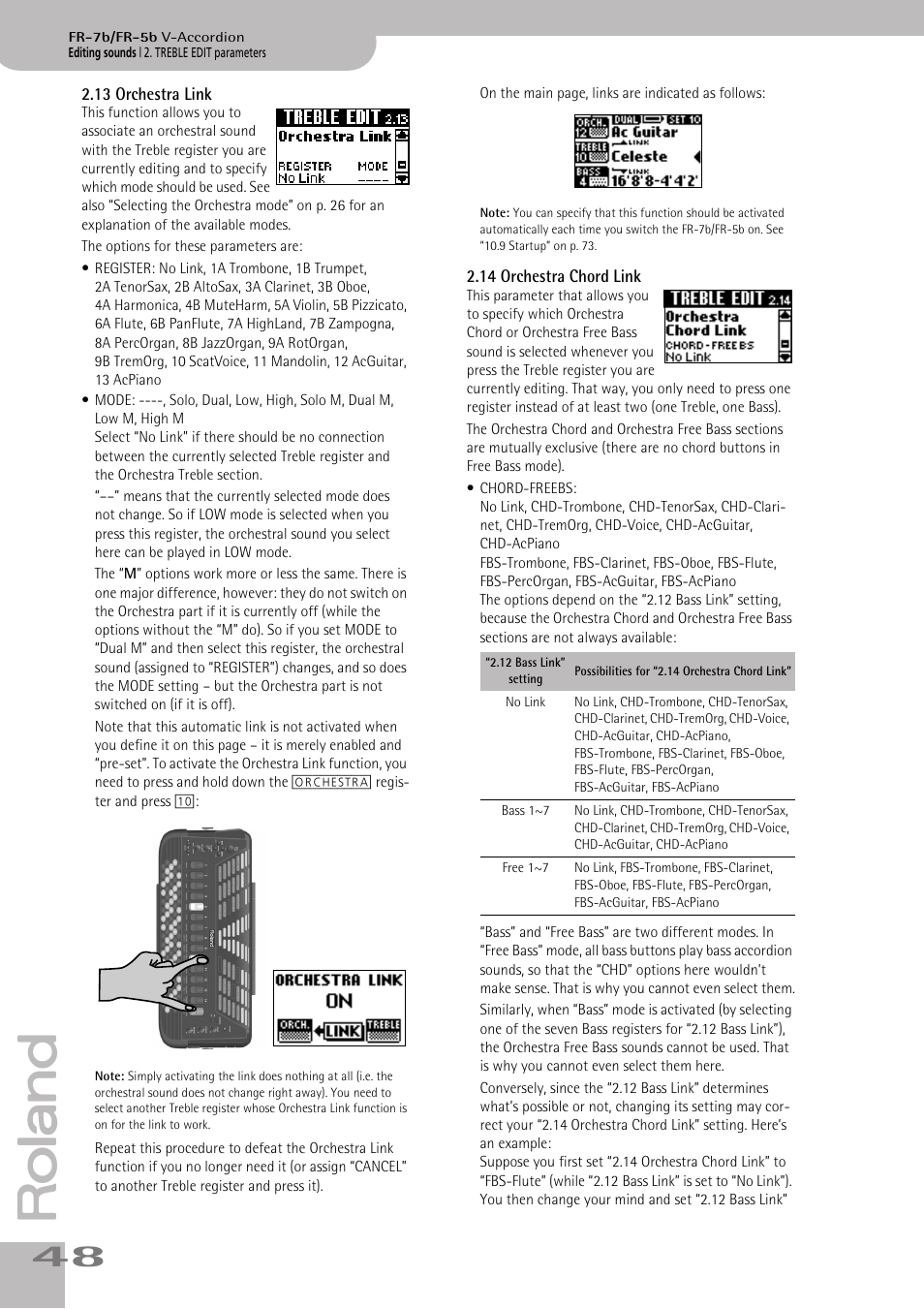 13orchestra link, 14orchestra chord link, P. 48 | Roland FR-5b User Manual | Page 48 / 118