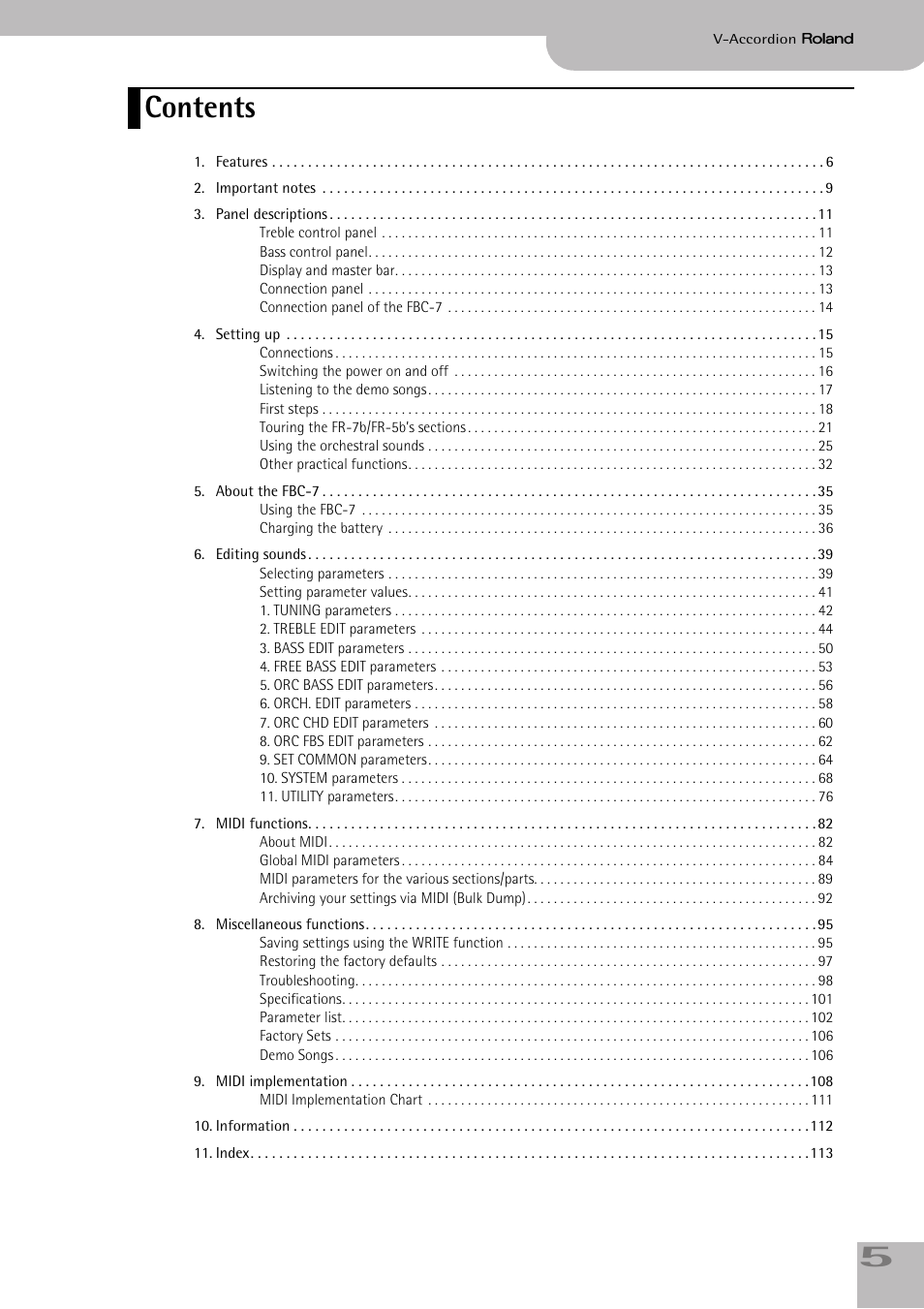 Roland FR-5b User Manual | Page 5 / 118