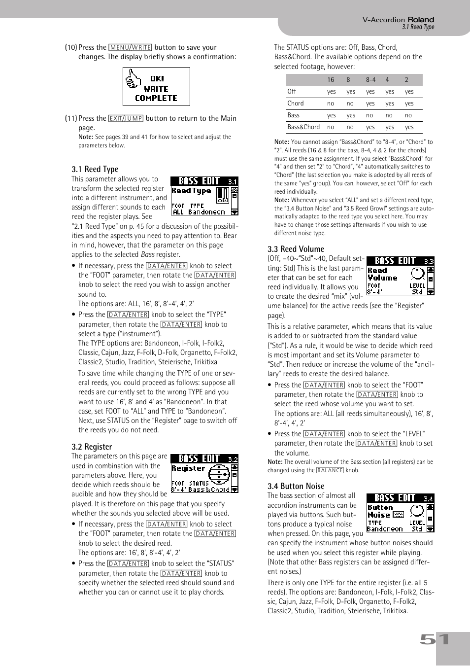 1reed type, 2register, 3reed volume | 4button noise, P. 51 | Roland FR-5b User Manual | Page 51 / 118