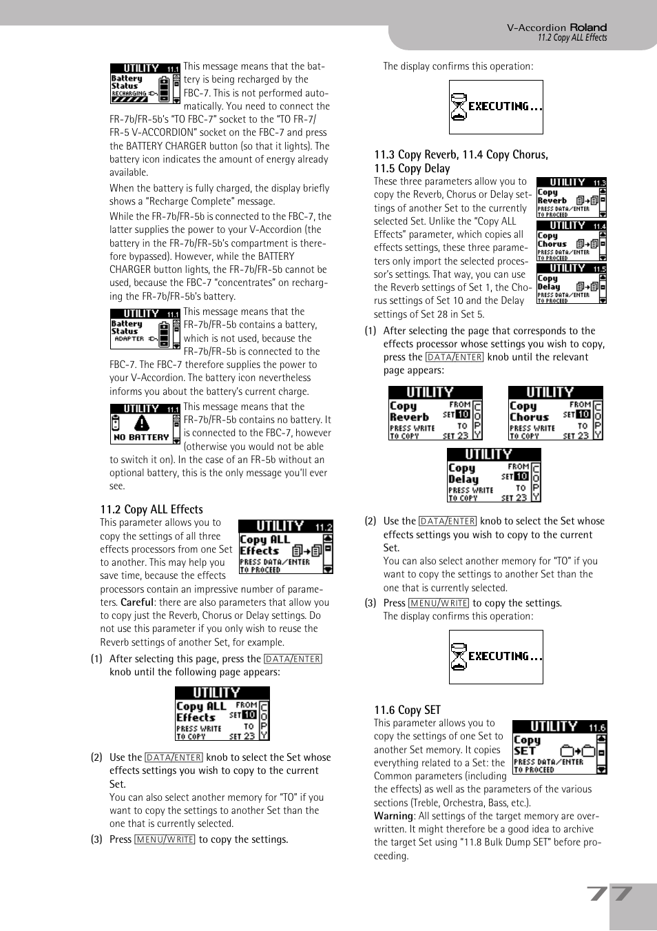 2copy all effects, 3copy reverb, 11.4copy chorus, 11.5copydelay, 6copy set | P. 77 | Roland FR-5b User Manual | Page 77 / 118