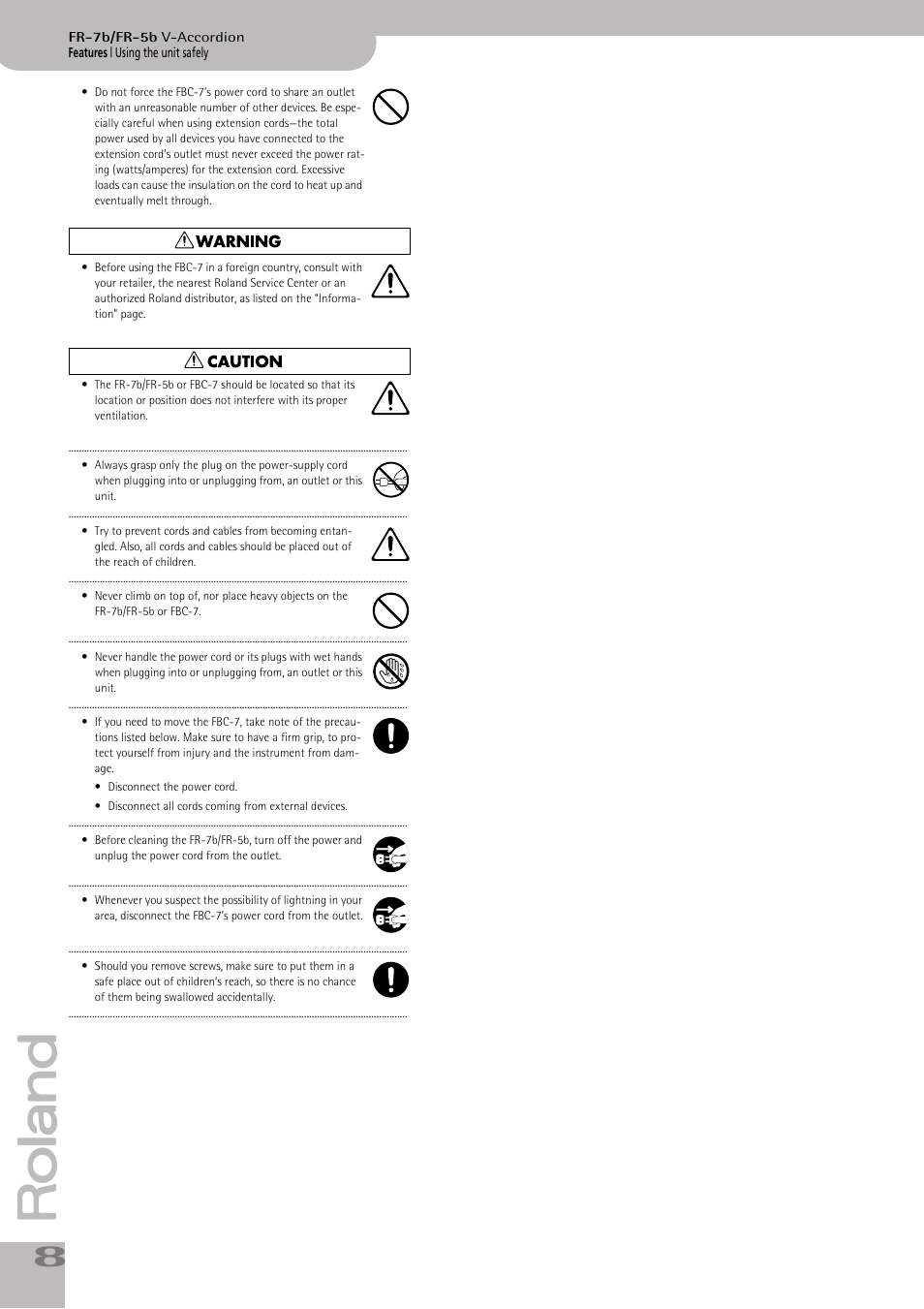 Roland FR-5b User Manual | Page 8 / 118