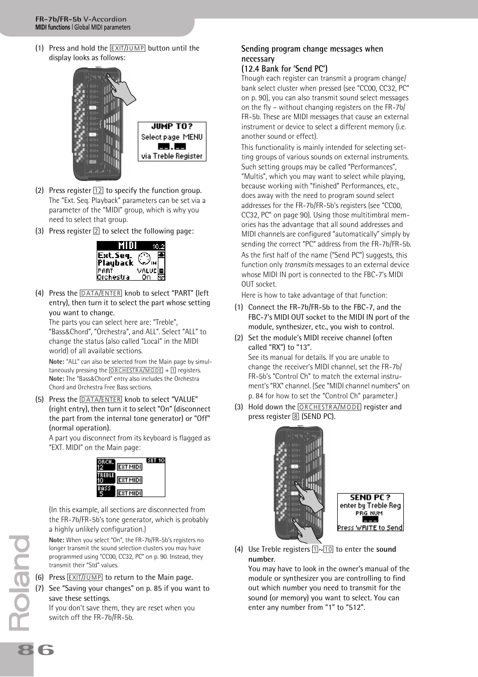 Sending program change messages when necessary, P. 86 | Roland FR-5b User Manual | Page 86 / 118