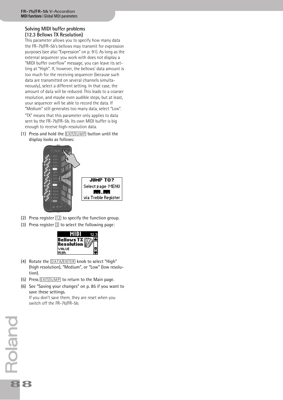 Solving midi buffer problems, P. 88 | Roland FR-5b User Manual | Page 88 / 118