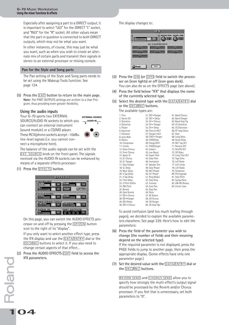 Using the audio inputs | Roland G-70 User Manual | Page 104 / 260