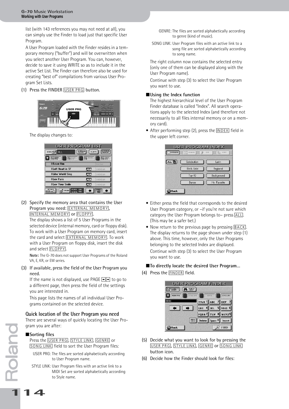 Quick location of the user program you need, Step (3) | Roland G-70 User Manual | Page 114 / 260