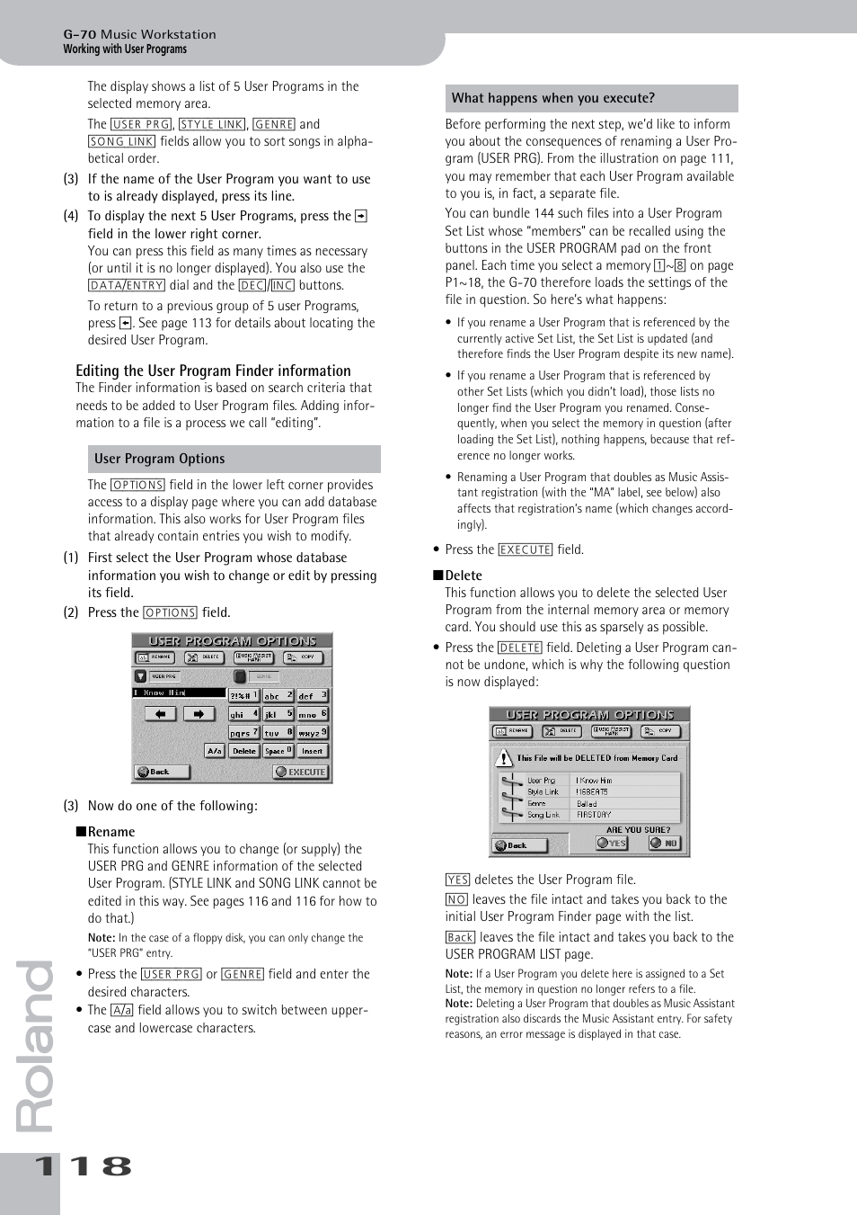Editing the user program finder information | Roland G-70 User Manual | Page 118 / 260