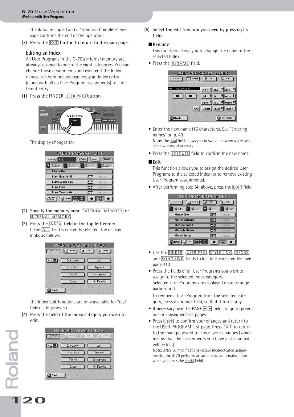 Editing an index | Roland G-70 User Manual | Page 120 / 260